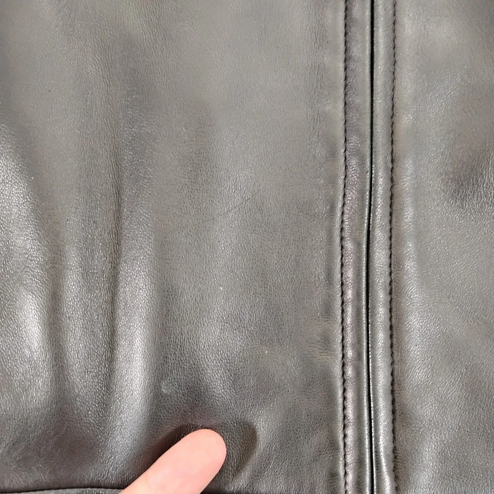 Vintage Banana Republic Jacket Mens Medium Black Leather Zip Biker Coat 90s Moto